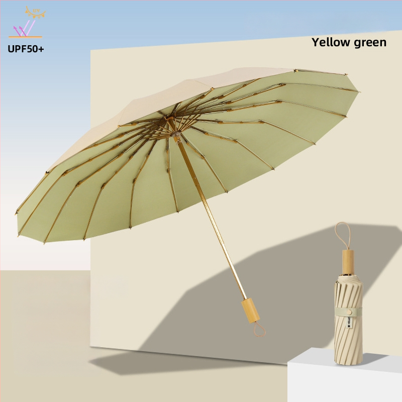 Слънчев чадър с три секции и двойно покритие, плат 210T, 8 ребра, алуминиев прът, ръчно отваряне/затваряне, UPF50+