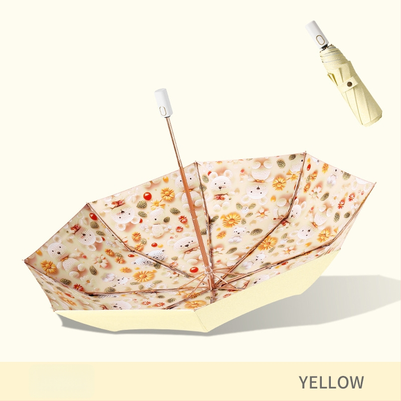 Слънчев чадър с три секции и двойно покритие, плат 210T, 8 ребра, алуминиев прът, ръчно отваряне/затваряне, UPF50+