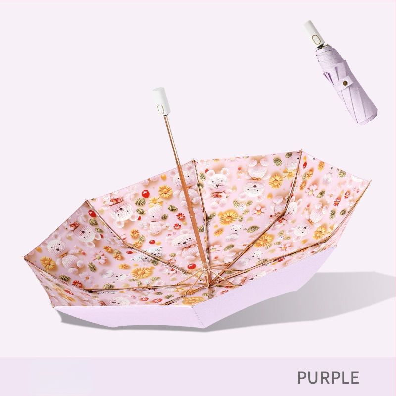 Слънчев чадър с три секции и двойно покритие, плат 210T, 8 ребра, алуминиев прът, ръчно отваряне/затваряне, UPF50+