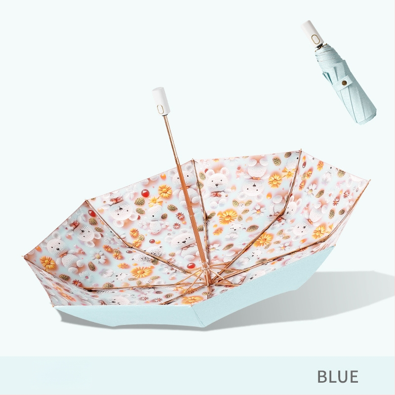 Слънчев чадър с три секции и двойно покритие, плат 210T, 8 ребра, алуминиев прът, ръчно отваряне/затваряне, UPF50+