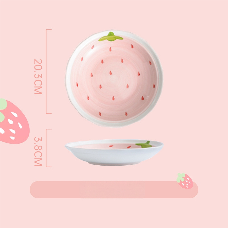 Sada porcelánových misiek a tanierov s jahodovým vzorom, kruhový tvar, vhodné do mikrovlnnej rúry, pod glazúrou