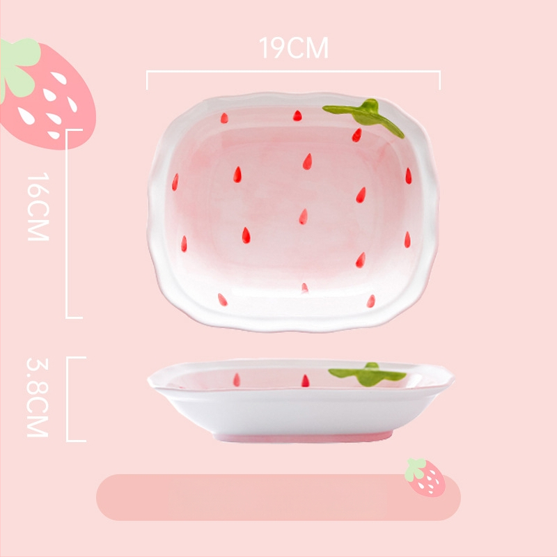 Sada porcelánových misiek a tanierov s jahodovým vzorom, kruhový tvar, vhodné do mikrovlnnej rúry, pod glazúrou