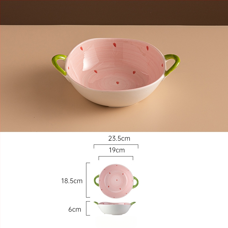 Sada porcelánových misiek a tanierov s jahodovým vzorom, kruhový tvar, vhodné do mikrovlnnej rúry, pod glazúrou