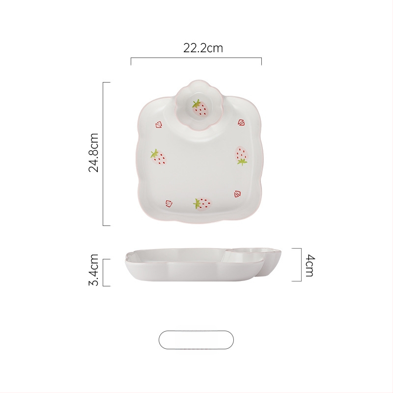 Sada porcelánových misiek a tanierov s jahodovým vzorom, kruhový tvar, vhodné do mikrovlnnej rúry, pod glazúrou