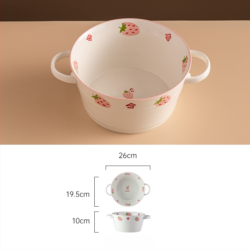 Sada porcelánových misiek a tanierov s jahodovým vzorom, kruhový tvar, vhodné do mikrovlnnej rúry, pod glazúrou