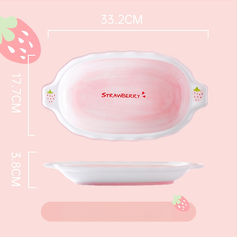 Sada porcelánových misiek a tanierov s jahodovým vzorom, kruhový tvar, vhodné do mikrovlnnej rúry, pod glazúrou