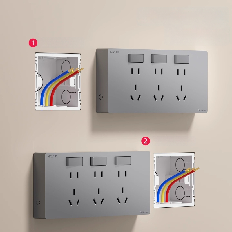 Ārējais ultra-plānais sienas uzstādāmais kontaktu panelis ar slēdzi, paplašināšanas kontaktu panelis ar piecām atverēm, korpuss no cinka-fosfora bronzas, 10A, 220V, piestiprināts pie sienas