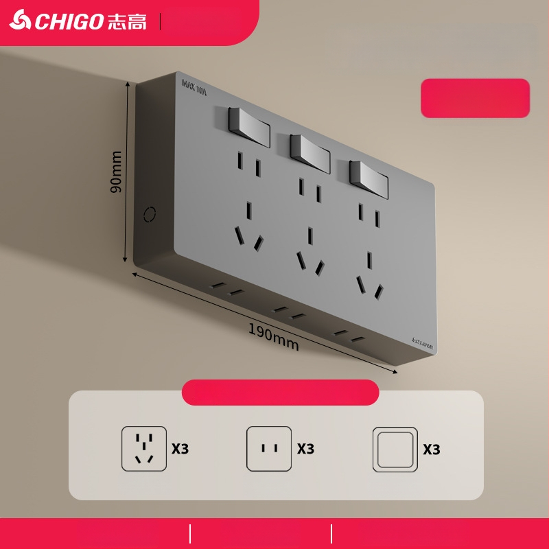 Ārējais ultra-plānais sienas uzstādāmais kontaktu panelis ar slēdzi, paplašināšanas kontaktu panelis ar piecām atverēm, korpuss no cinka-fosfora bronzas, 10A, 220V, piestiprināts pie sienas