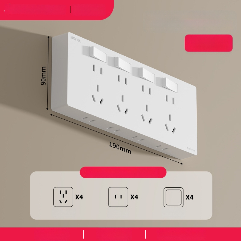 Ārējais ultra-plānais sienas uzstādāmais kontaktu panelis ar slēdzi, paplašināšanas kontaktu panelis ar piecām atverēm, korpuss no cinka-fosfora bronzas, 10A, 220V, piestiprināts pie sienas