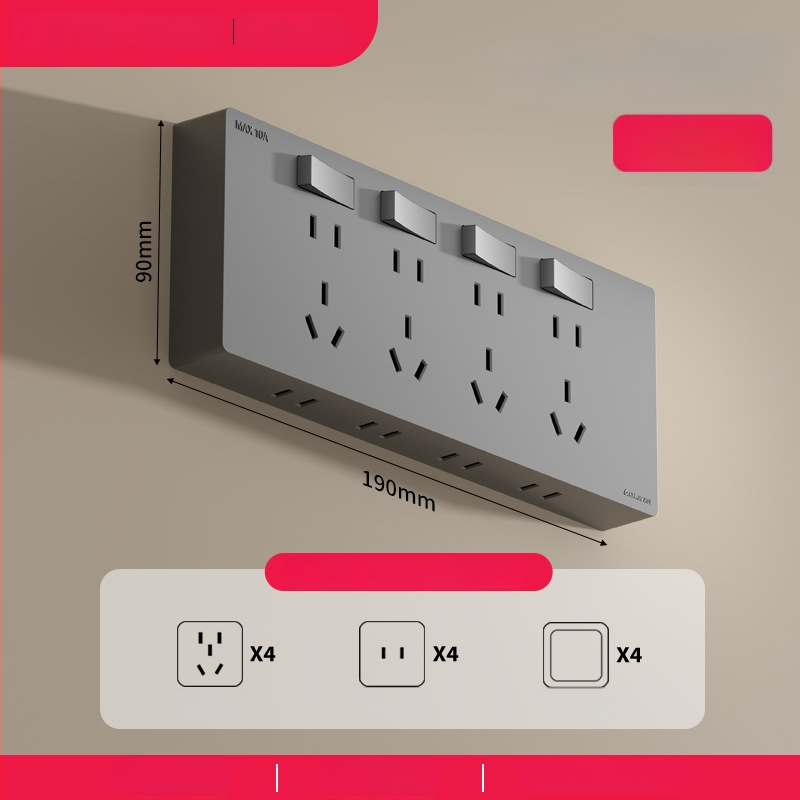 Ārējais ultra-plānais sienas uzstādāmais kontaktu panelis ar slēdzi, paplašināšanas kontaktu panelis ar piecām atverēm, korpuss no cinka-fosfora bronzas, 10A, 220V, piestiprināts pie sienas