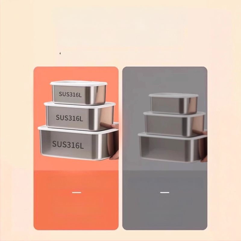 316 nerūdijančio plieno šviežumo dėžutė su dangteliu, maisto kokybei