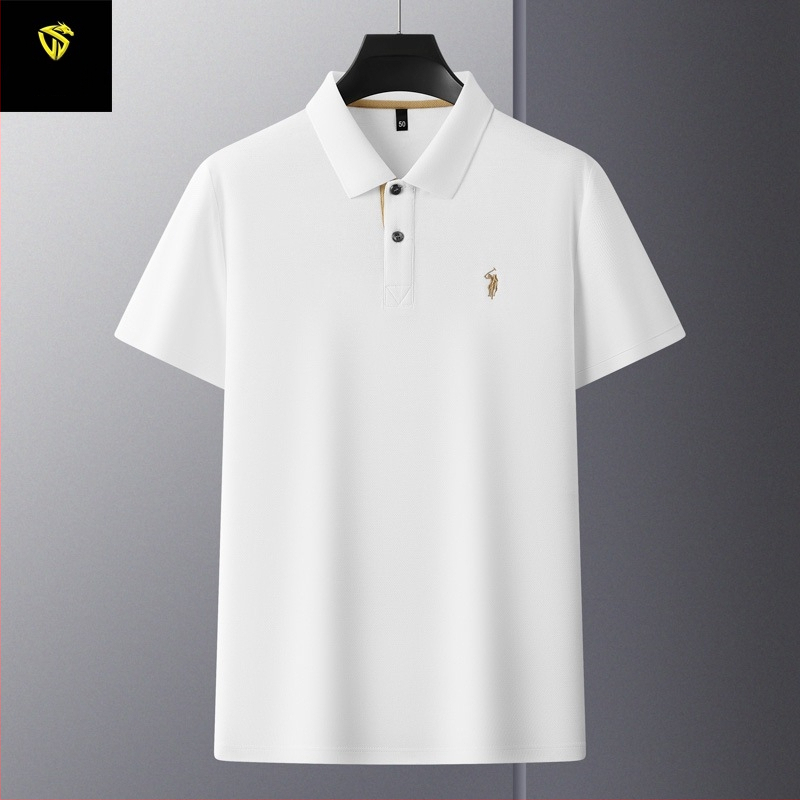 Meeste polo särk merceriseeritud puuvillast hexagonaalse helmeste mustriga, lühikeste varrukatega, vaba lõige, tikand