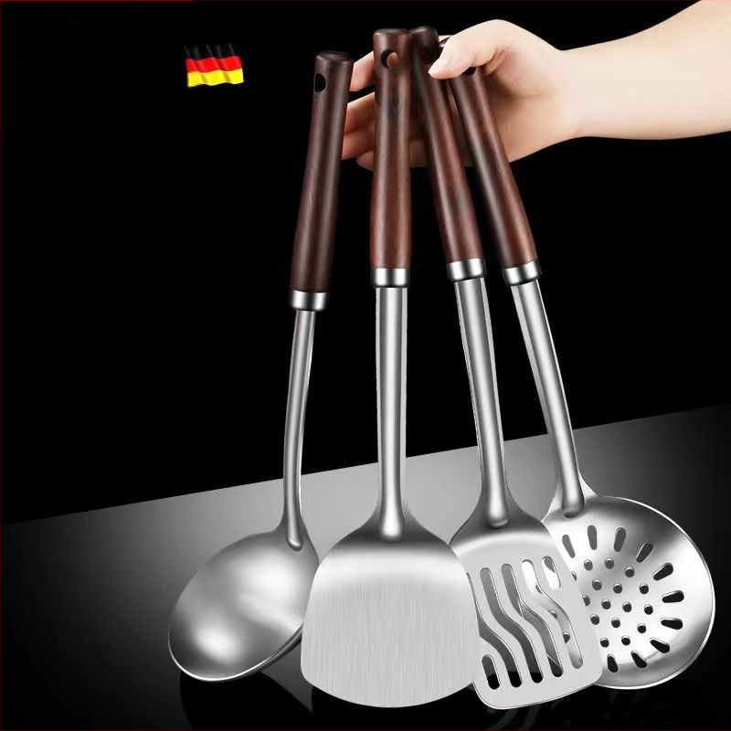 Nerūdijančio plieno šaukštas ir mentele – apsauga nuo nudegimų, su įspaustu logotipu, virtuvės įrankiai