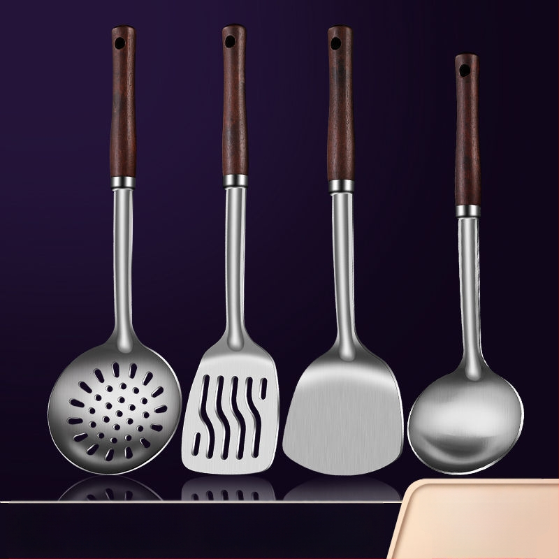 Nerūdijančio plieno šaukštas ir mentele – apsauga nuo nudegimų, su įspaustu logotipu, virtuvės įrankiai