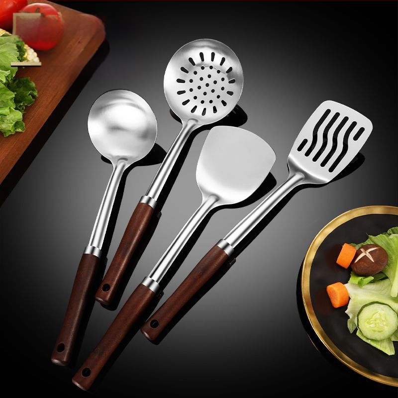 Nerūdijančio plieno šaukštas ir mentele – apsauga nuo nudegimų, su įspaustu logotipu, virtuvės įrankiai