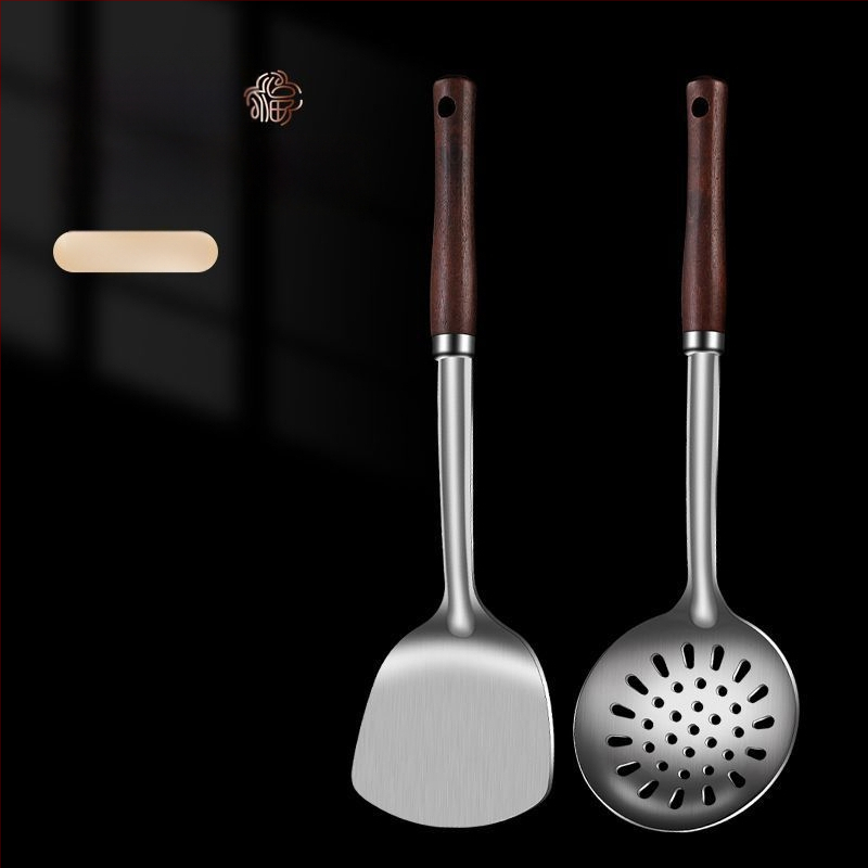 Nerūdijančio plieno šaukštas ir mentele – apsauga nuo nudegimų, su įspaustu logotipu, virtuvės įrankiai