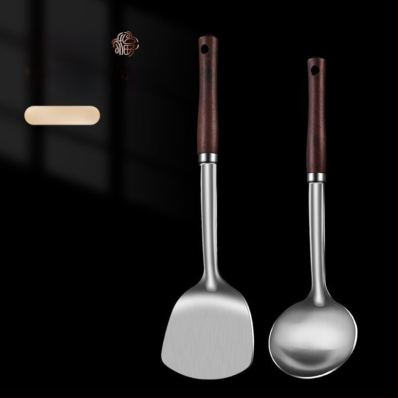 Nerūdijančio plieno šaukštas ir mentele – apsauga nuo nudegimų, su įspaustu logotipu, virtuvės įrankiai