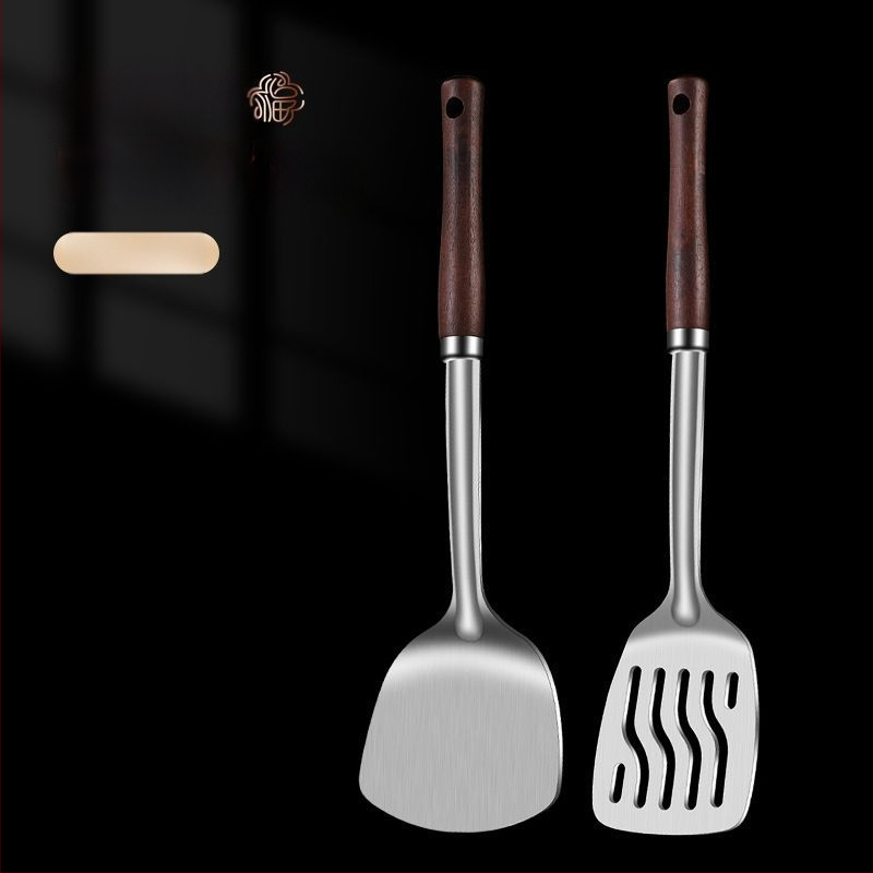 Nerūdijančio plieno šaukštas ir mentele – apsauga nuo nudegimų, su įspaustu logotipu, virtuvės įrankiai