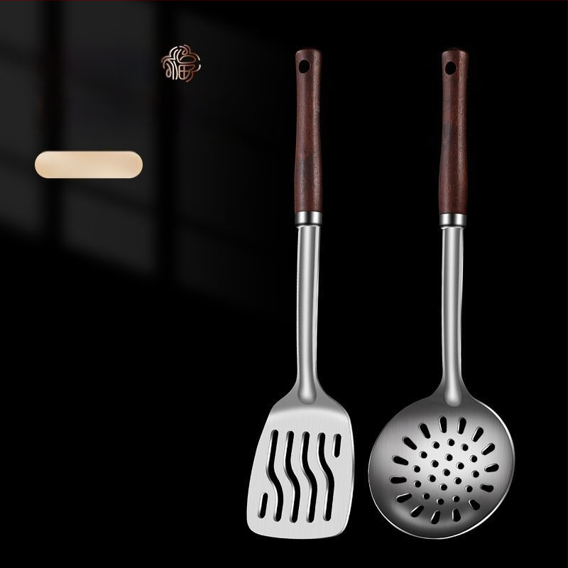 Nerūdijančio plieno šaukštas ir mentele – apsauga nuo nudegimų, su įspaustu logotipu, virtuvės įrankiai