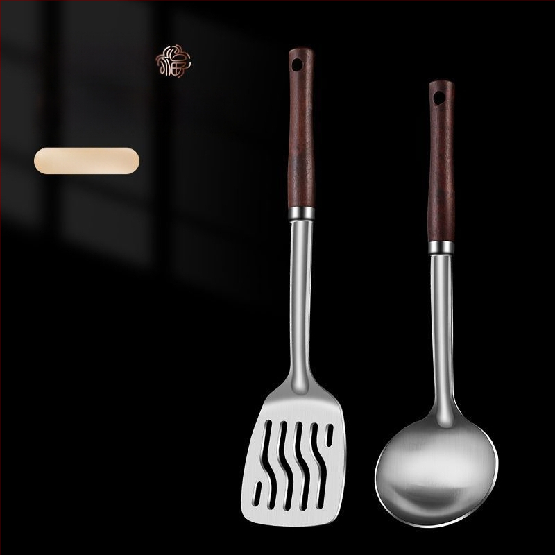 Nerūdijančio plieno šaukštas ir mentele – apsauga nuo nudegimų, su įspaustu logotipu, virtuvės įrankiai