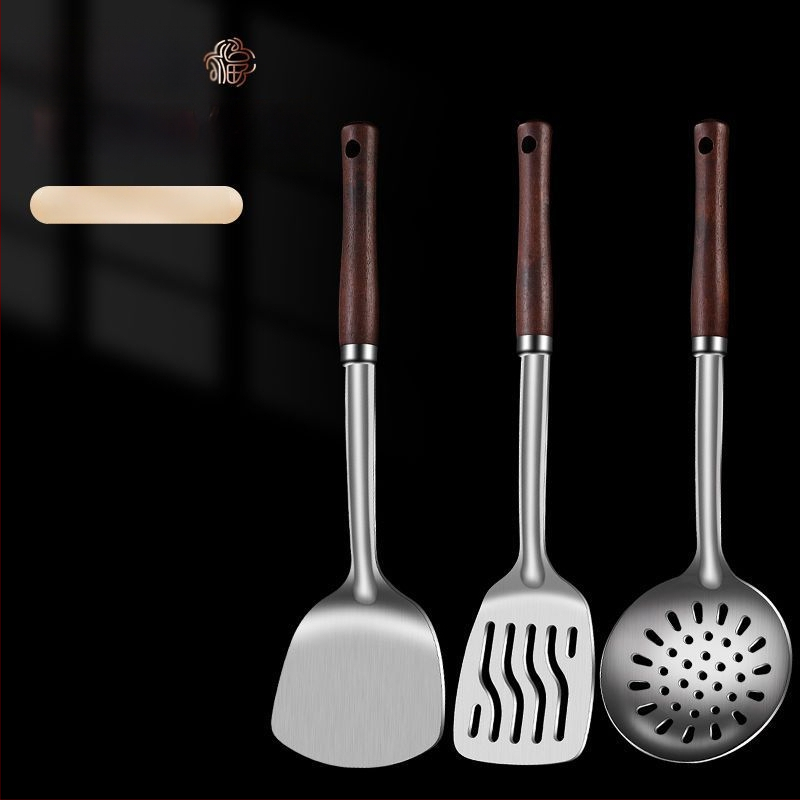 Nerūdijančio plieno šaukštas ir mentele – apsauga nuo nudegimų, su įspaustu logotipu, virtuvės įrankiai