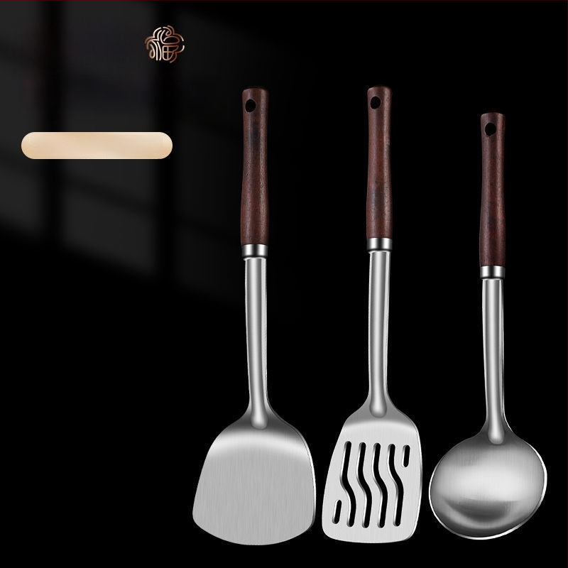 Nerūdijančio plieno šaukštas ir mentele – apsauga nuo nudegimų, su įspaustu logotipu, virtuvės įrankiai