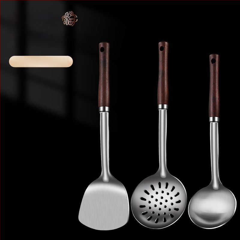 Nerūdijančio plieno šaukštas ir mentele – apsauga nuo nudegimų, su įspaustu logotipu, virtuvės įrankiai