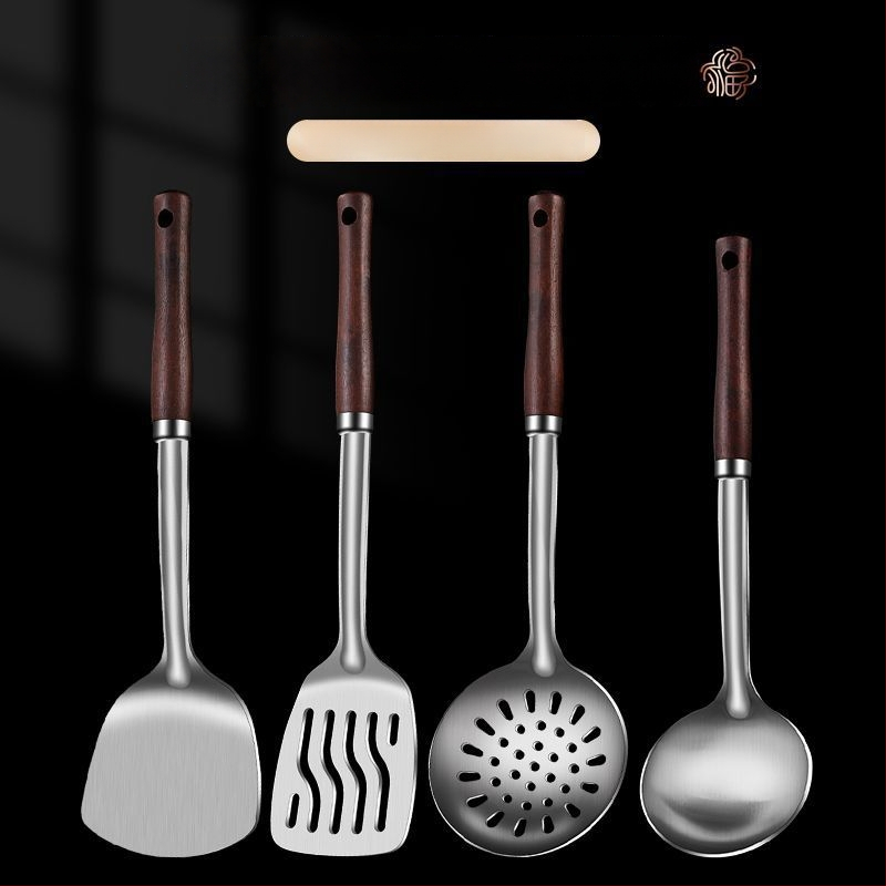 Nerūdijančio plieno šaukštas ir mentele – apsauga nuo nudegimų, su įspaustu logotipu, virtuvės įrankiai