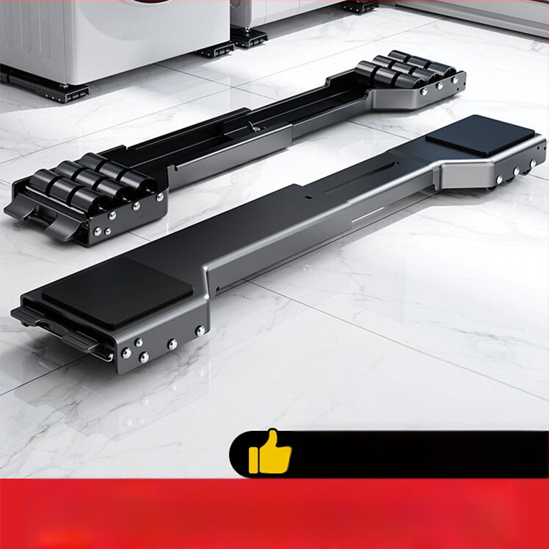 Judama skalbimo mašinos laikiklis su judančia baze, priešslidinė ir antivibracinėmis savybėmis, metalinis rėmas su slydimo ratukais