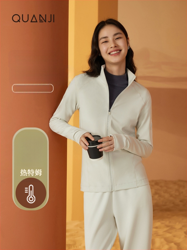 Naiste termo sportlik jakk — kits lõige, poolkõrge kaelus, lukk, paks soojus, regenereeritud tselluloosi kiud