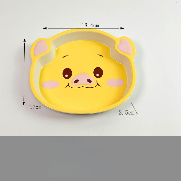 Set dječjih posuđa — tanjur u obliku praseta, crtani dizajn, melamin i vlakna bambusa, nepravilan oblik