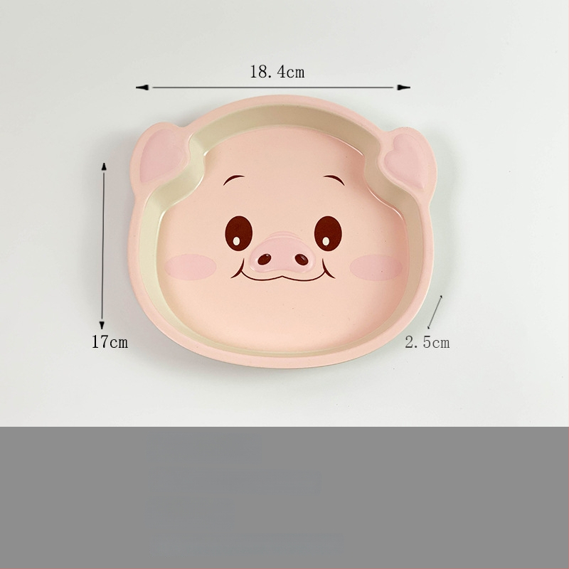 Set dječjih posuđa — tanjur u obliku praseta, crtani dizajn, melamin i vlakna bambusa, nepravilan oblik