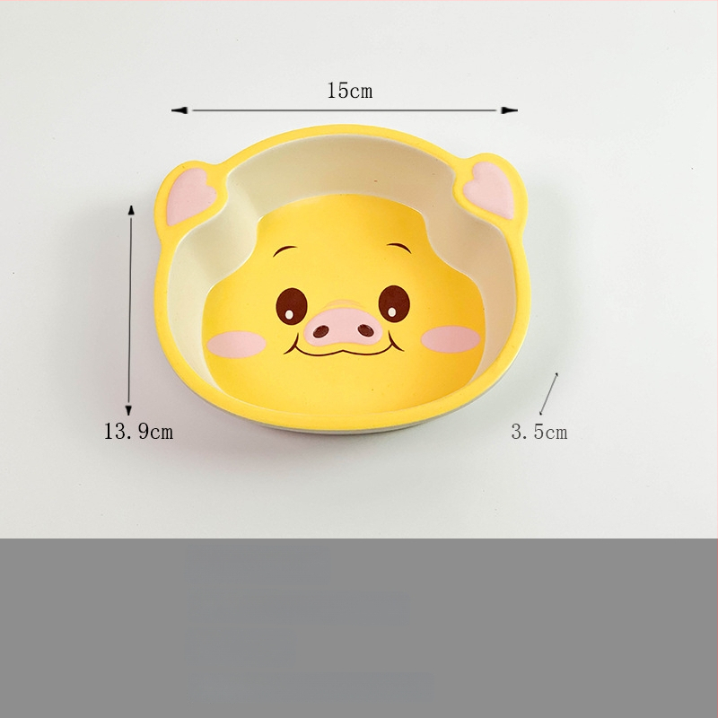 Set dječjih posuđa — tanjur u obliku praseta, crtani dizajn, melamin i vlakna bambusa, nepravilan oblik
