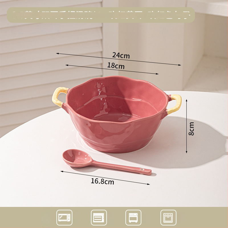 Keramická misa s dvojitým uchom na polievku, rezance, dezert a šalát; nepravidelný tvar, glazúrovaný povrch, moderný minimalistický štýl; vhodné do mikrovlnky