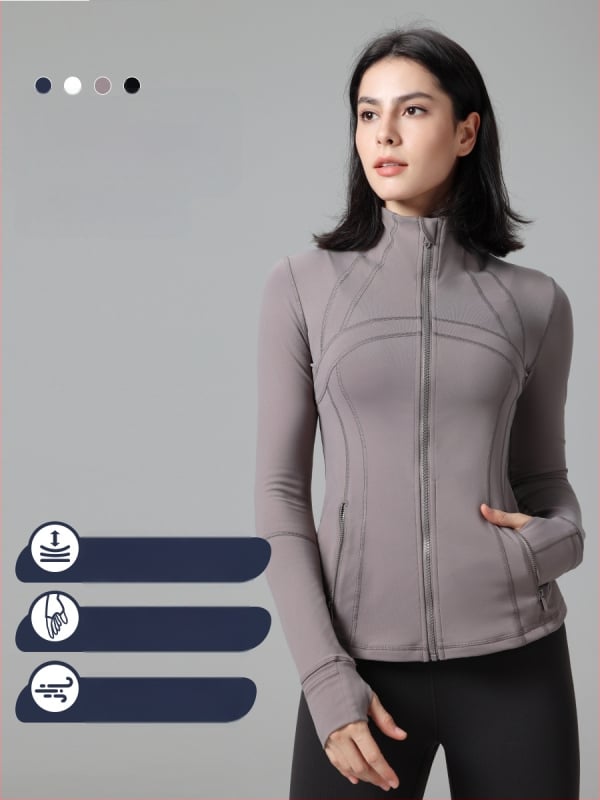 Jogos švarkas žiemai — Slim-Fit, stovinti apykaklė, ilgos rankovės, kvėpuojantis nailono mišinys (87% nailonas) su 13% spandekso pamušalu