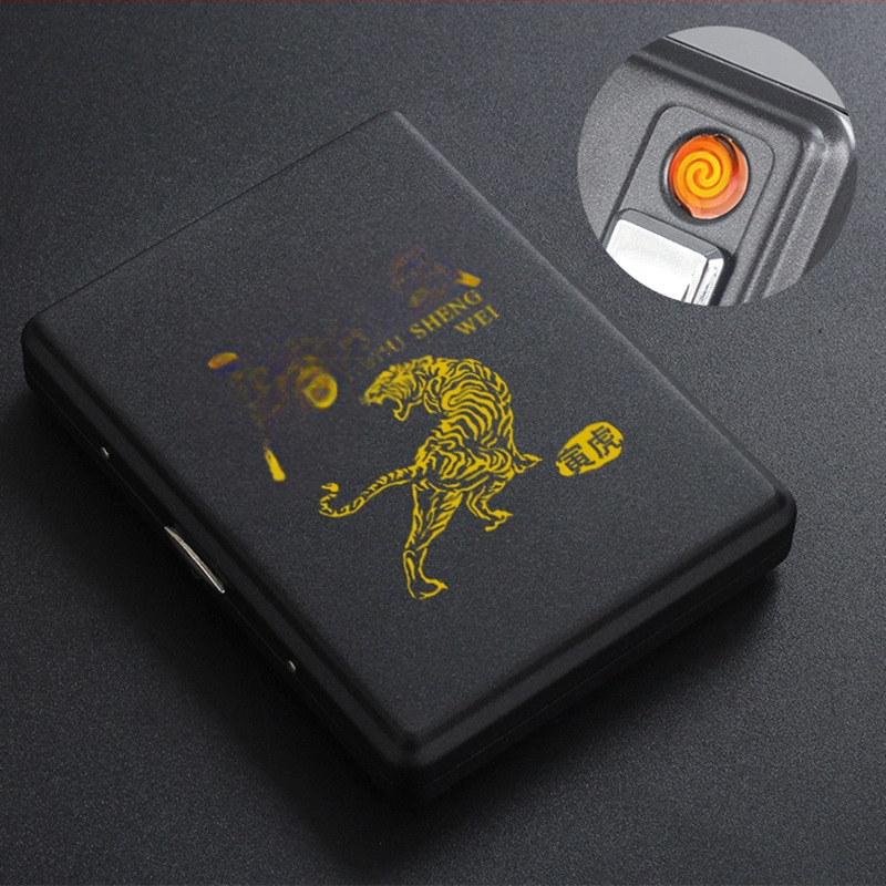 Metāla cigarešu kārba ar iebūvētu aizdedzi – ietilp 20 cigarešu, logotipa drukāšana un pielāgošana; Cool Crown