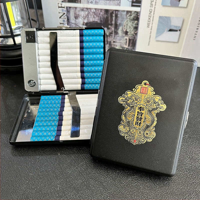 Metāla cigarešu kārba ar iebūvētu aizdedzi – ietilp 20 cigarešu, logotipa drukāšana un pielāgošana; Cool Crown