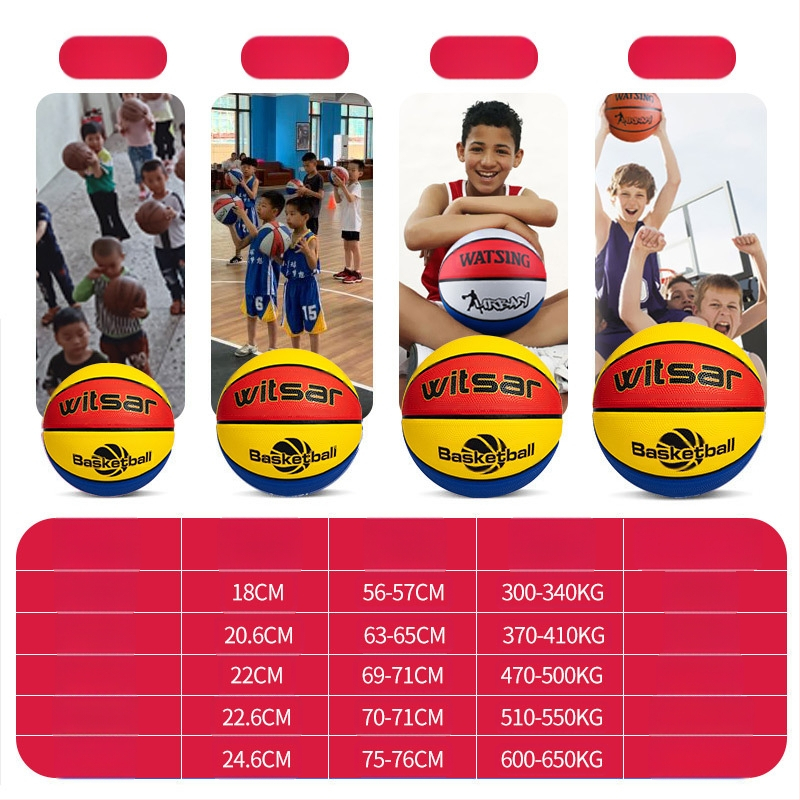 Vaikų guminis krepšinio kamuolys su spausdintu logotipu ir personalizacijos galimybe, prekė Witsar, skirtas krepšinio treniruotėms, nacionalinis standartas