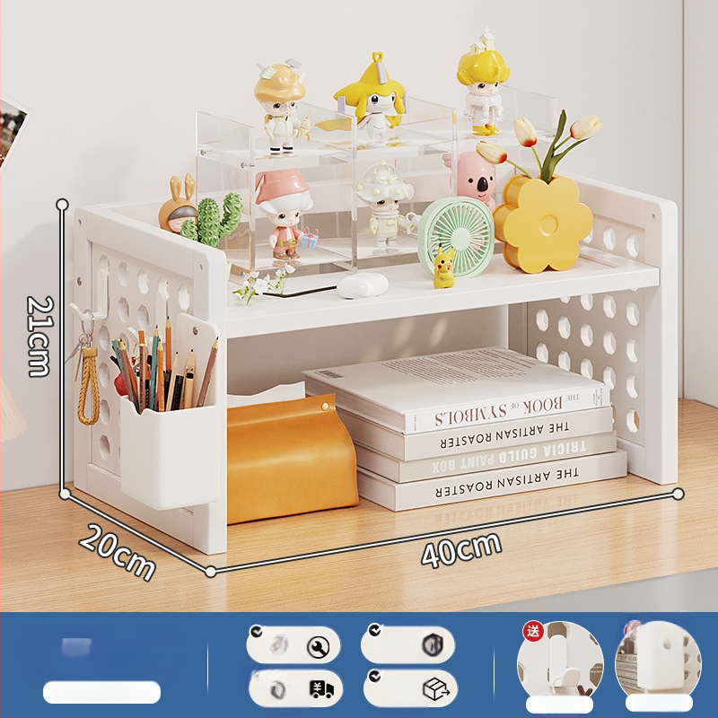 Stalo knygų spinta su daug sluoksnių dizainu ir reguliuojamomis pertvaromis, skylėta lenta organizacijai, modelis 0010