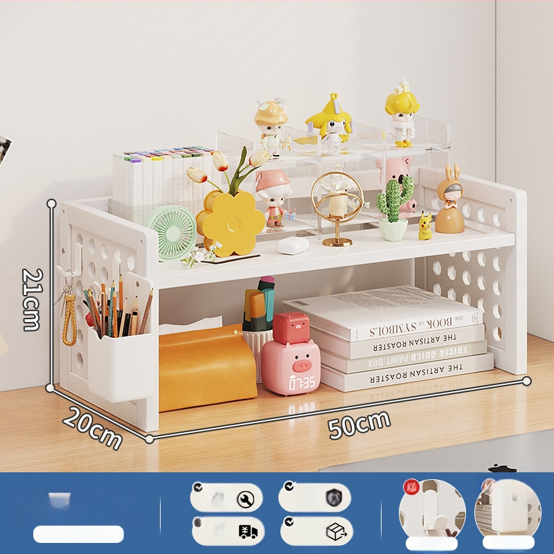 Stalo knygų spinta su daug sluoksnių dizainu ir reguliuojamomis pertvaromis, skylėta lenta organizacijai, modelis 0010