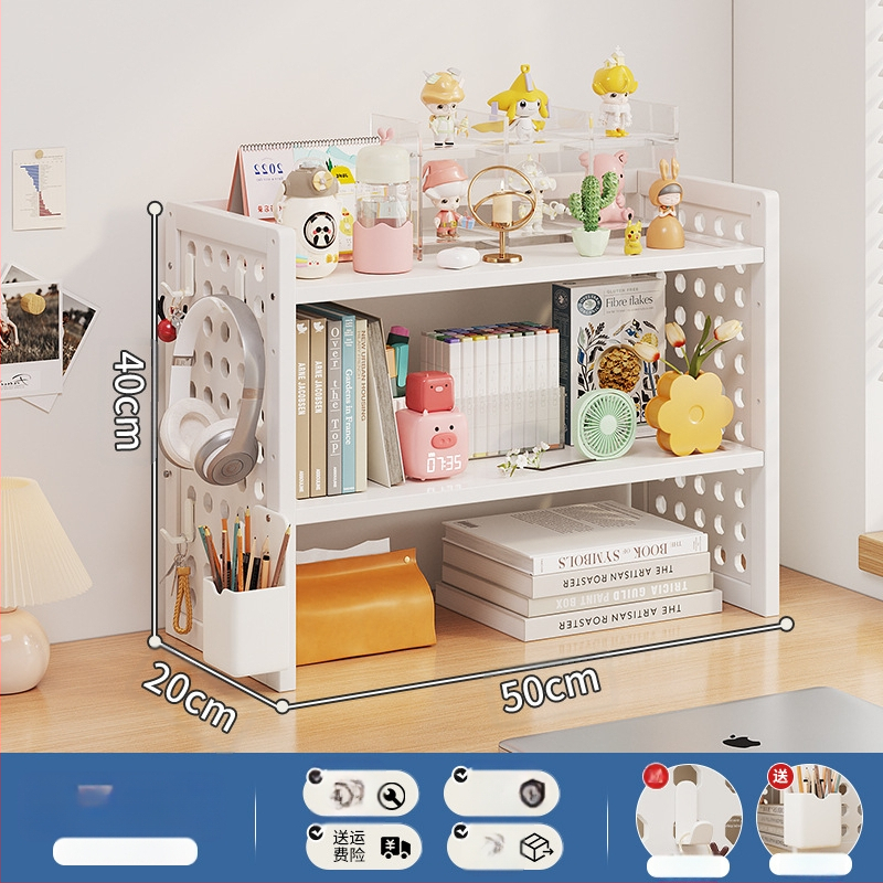 Stalo knygų spinta su daug sluoksnių dizainu ir reguliuojamomis pertvaromis, skylėta lenta organizacijai, modelis 0010