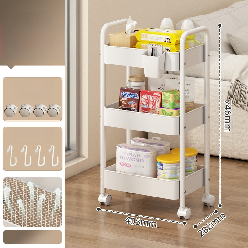 Mažas metalo vežimėlis saugojimui – modernus minimalistinis stilius, daugiafunkcinis, tinkamas voniai