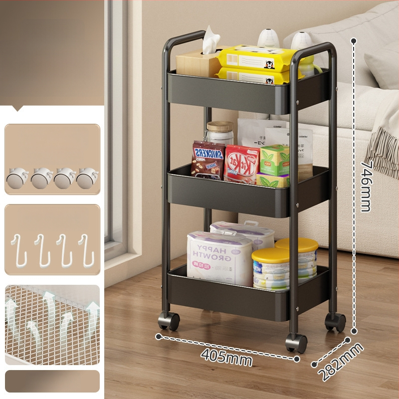 Mažas metalo vežimėlis saugojimui – modernus minimalistinis stilius, daugiafunkcinis, tinkamas voniai