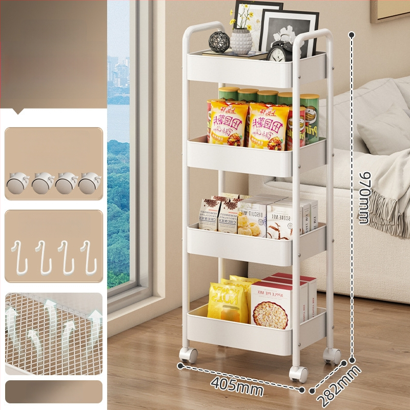 Mažas metalo vežimėlis saugojimui – modernus minimalistinis stilius, daugiafunkcinis, tinkamas voniai