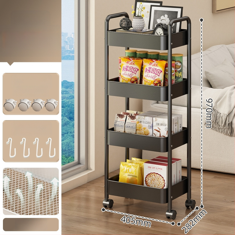 Mažas metalo vežimėlis saugojimui – modernus minimalistinis stilius, daugiafunkcinis, tinkamas voniai