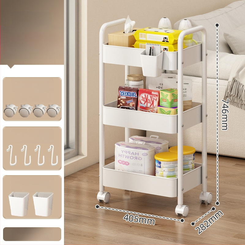 Mažas metalo vežimėlis saugojimui – modernus minimalistinis stilius, daugiafunkcinis, tinkamas voniai