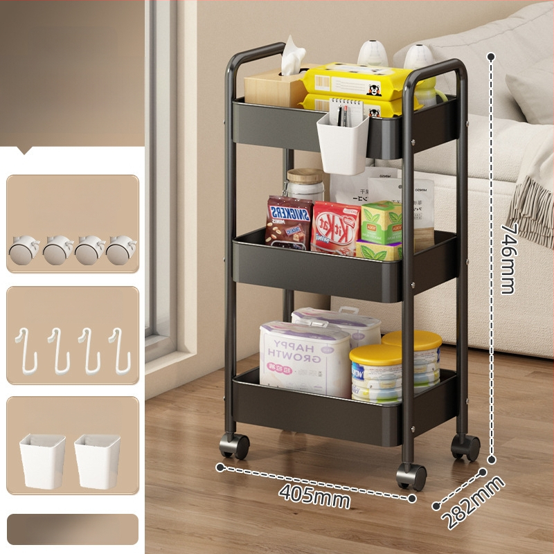 Mažas metalo vežimėlis saugojimui – modernus minimalistinis stilius, daugiafunkcinis, tinkamas voniai