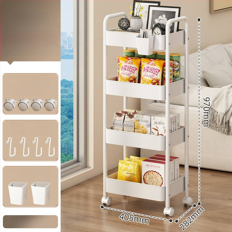 Mažas metalo vežimėlis saugojimui – modernus minimalistinis stilius, daugiafunkcinis, tinkamas voniai