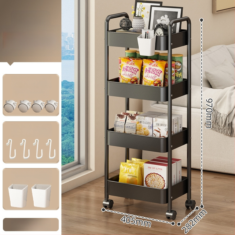 Mažas metalo vežimėlis saugojimui – modernus minimalistinis stilius, daugiafunkcinis, tinkamas voniai