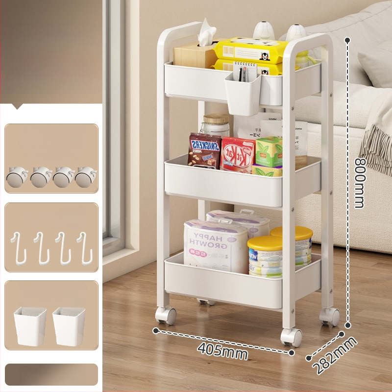 Mažas metalo vežimėlis saugojimui – modernus minimalistinis stilius, daugiafunkcinis, tinkamas voniai